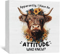 Highland Cow Sign, Farm Cottagecore Animal Office Kitchen Bedroom Decor, Apparently I Have an Attitude Who Knew Wooden Box Signs, Apparently Highland Cow Gifts for Women Men 6x6 in Decorative Signs & Plaques