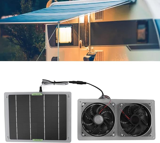 Jiawu Solar Panel Fan Kit, 100W 12V Dual Exhaust Fan, Solar Powered Fan for Small Chicken Coops, Greenhouses, Sheds, Pet Houses