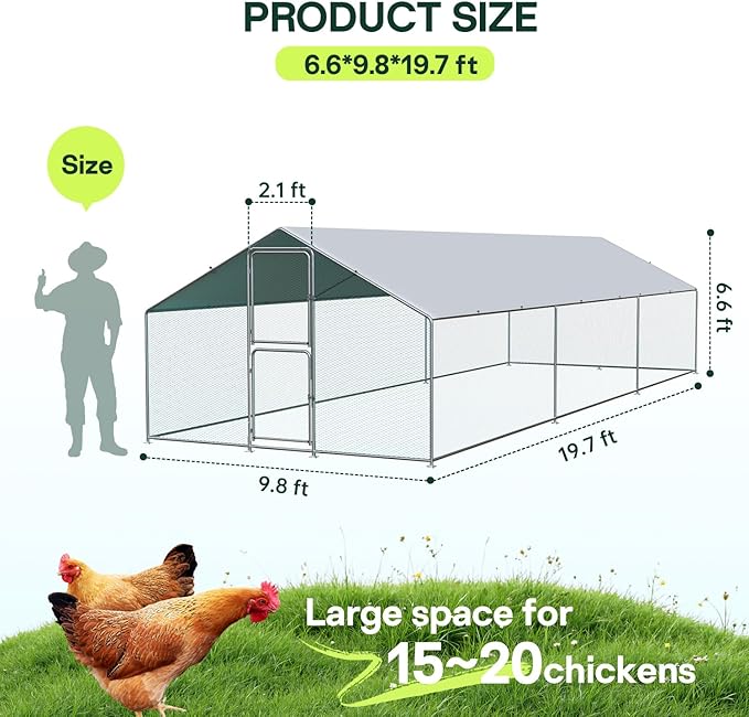 LotFun Metal Chicken Coop, Outdoor Chicken Runs for Yard with Waterproof & Anti-UV Cover, Double Lockable Doors, Outdoor Hen/Duck/Rabbit Runs for 30 Chickens (236.4" L x 117.6" W x 79.2" H)