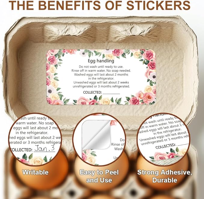 160 Pcs Egg Carton Labels, Flower Eggs Handling Stickers Farm Fresh Laid on Sticker PET Adhesive Egg Packaging Sticker for Box Container Carton Farm Supplies, 2x4 Inch