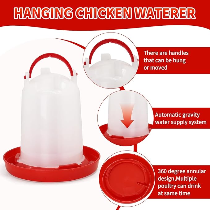 Hanging 1.5kg Chicken Feeder and 1.5L Chicken Waterer Set Kit,No Waste Plastic Automatic Chicken Feeder Waterer for Small Poultry Chicks,Quails and Birds, Outdoor Farm Equipment