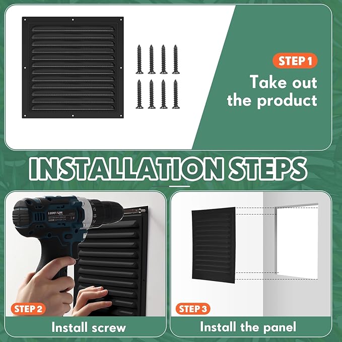 2 Pcs Aluminum Attic Vents 12" x 12" Metal Gable Wall Mesh Shed Vent with Screen Square Louver Grille for Exterior Door House Attic Garage Ceiling