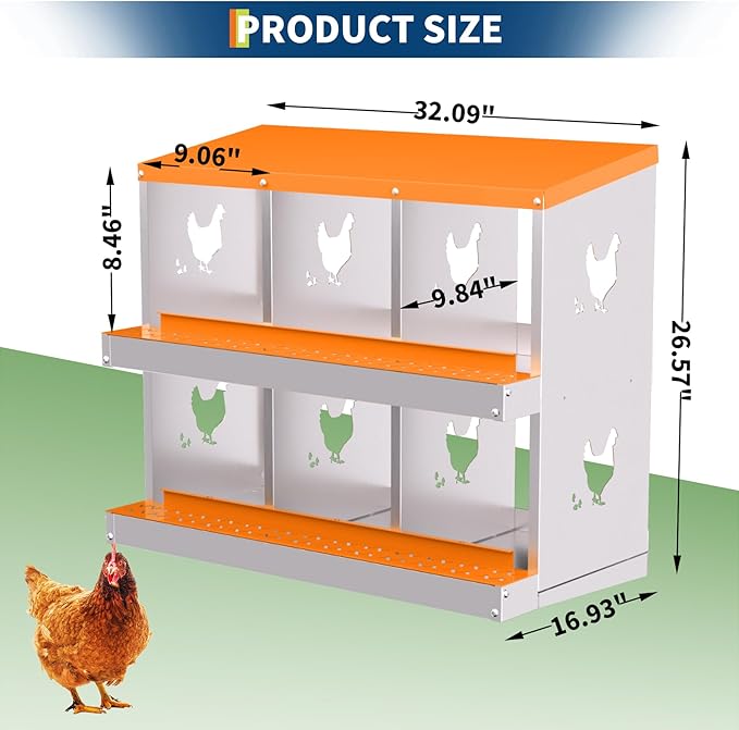 Chicken Nesting Box,6 Compartments Galvanized Steel Metal Chicken Laying Box with Roll Out Egg Collection,Wall Mount Chicken Nesting Boxes,Easy Egg Collection, Hen Roosting Boxes