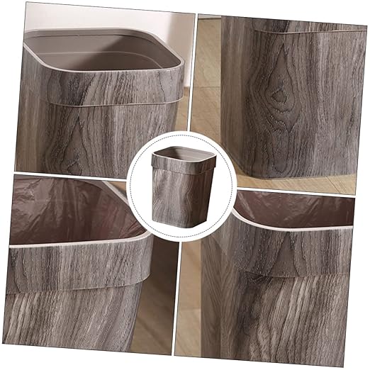 Retro Trash Can Outdoor Litter Box Woven Storage Baskets Decorative Storage Basket Metal Trash Can Bamboo Waste Basket Small Recycling Container Garbage Bin Wood Grain Wastebasket