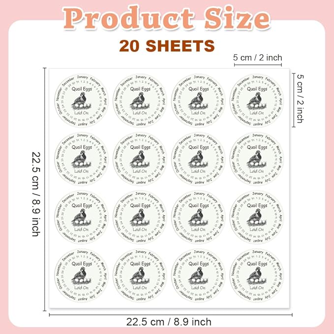 320 Pcs Quail Farm Fresh Eggs Stickers, 2 Inch Round Unwashed Eggs Carton Labels Sticker PET Adhesive Egg Packaging Stickers for Box Container Carton Farm Supplies
