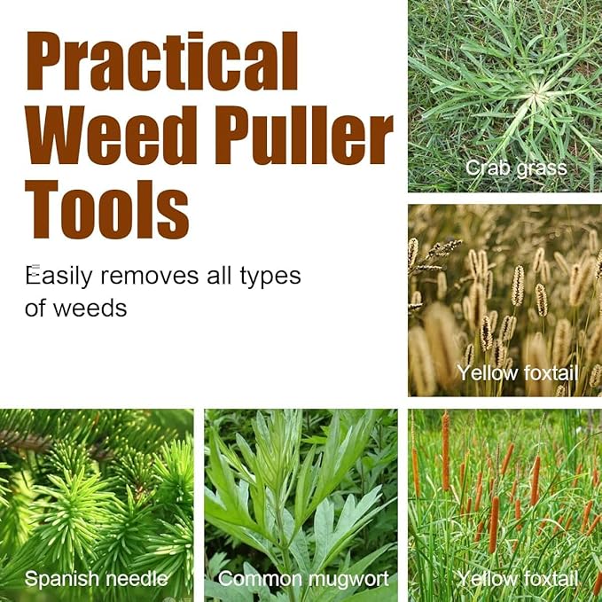 Manual Weed Puller Tool, 4-Claw Steel Head, Wooden Handle, Hand Garden Weeder