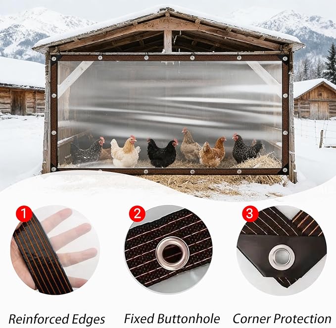 6.6x10ft Chicken Coop Cover for Winter Waterproof Chicken Coop Insulation Windproof Winterizing Chicken Run Tarp for Outdoor Outdoor Poultry & Patio Porch Protection