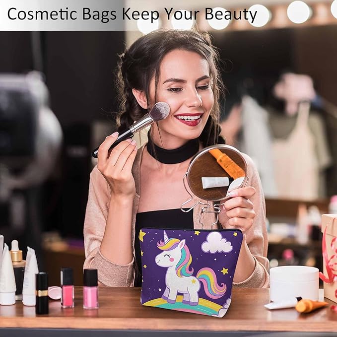 Makeup Bag Unicorn Makeup Bags For Purse Pouch, Cute Unicorn Rainbow Mane Travel Toiletry Bag Cosmetic Bag Makeup Bags Flax Makeup Organizer Bag Pencil Pouch For Man Woman