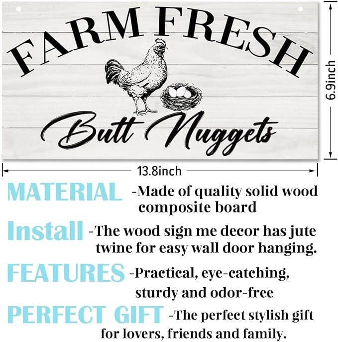 Kitchen Sign, Farmhouse Wall Decor, Decorative Wall Plaque, Chicken Coop Sign, Chicken Decor, Rustic Decoration for Hen House, Country Style Decor for Home Kitchen, Farm Fresh Eggs Sign
