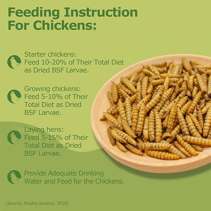 10LB Dried Black Soldier Fly Larvae, Non-GMO & Nutrient-Packed Chicken Feed, Strong Egg Production and Health, Rich in Calcium for Healthy Hens & Ducks, 80X Calcium vs Mealworms