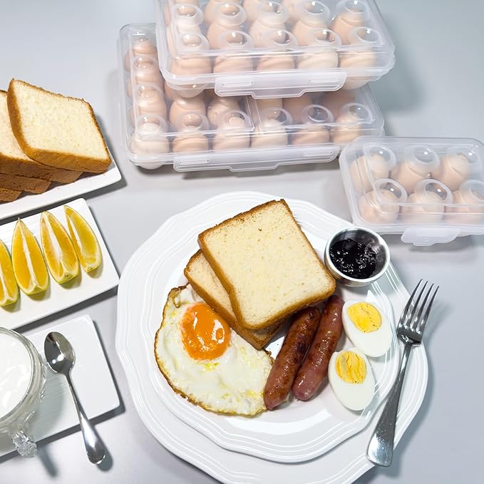 Egg Holder Camping, Egg Holder for Fridge, Egg Organizer for Refrigerator, Portable Egg Tray with Lid, Stackable Egg Storage with Safety Buckle, 15 Grid Egg Container, Clear White