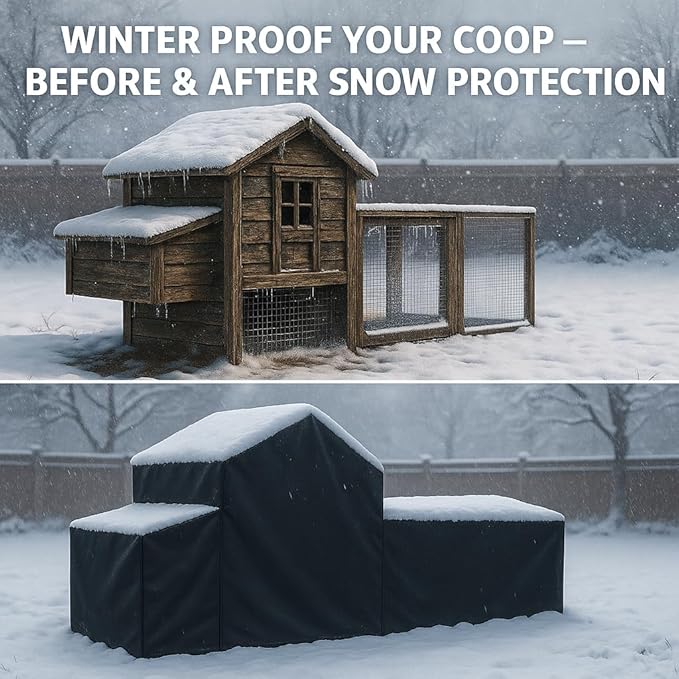 Chicken Coop Cover for Winter Waterproof for Outdoor 600D Oxford Small Chicken House Cage Cover with Zipper Doors (Fits 82" Lx 22" W x 46" H,Roof 28" W) Suitable for Duck Coop and Rabbit Coop
