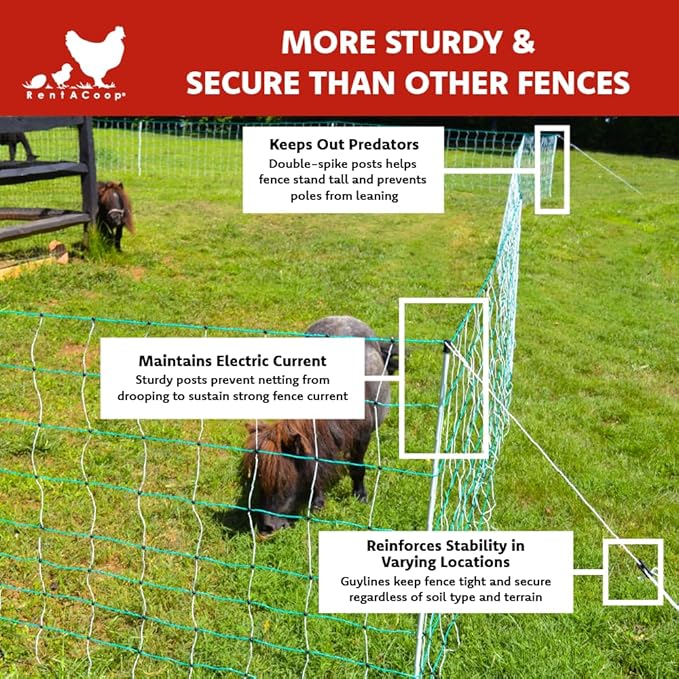 RentACoop Electric Anti-Predator Goat Fence - Suitable for Goats and Larger Animals - Energizer Not Included - 168' L x 42" H