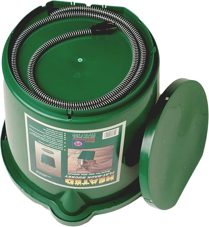 Farm Innovators 3 Pack Heated Water Bucket, 120W Heating Power - Flat Back 5 Gallon Plastic Bucket with Cord Storage for Livestock Watering & Feeding