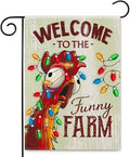 Christmas Welcome Flag - Fun Xmas Farmhouse Animal with Holiday Lights Garden Flags - Rustic Chicken Coop Décor Outside - Welcome to the Funny Farm Sign