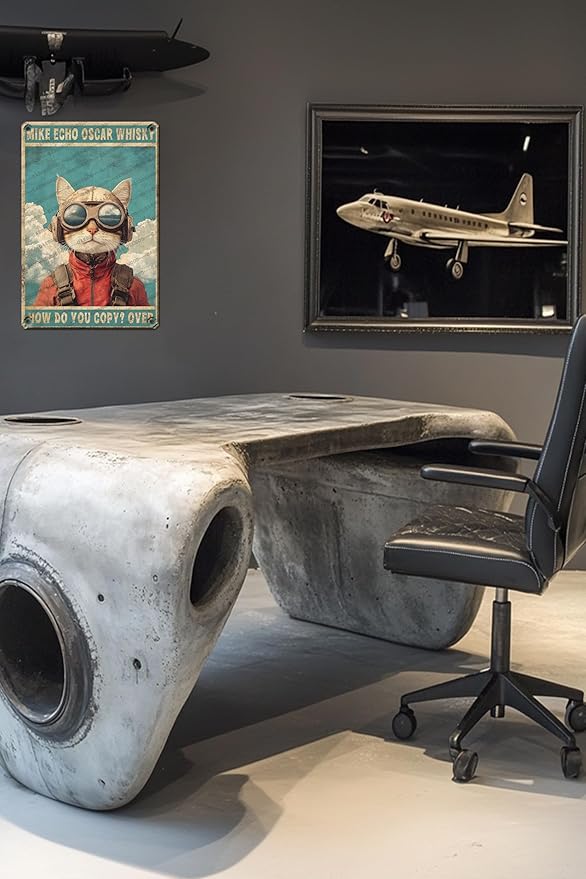 Cat Pilot Mike Echo Oscar Whisky Cat Lover Metal Tin Sign Poster Wall Plaque Vintage Bathroom Warn Man Cave Bar Kitchen Farm Yard Garden Garage Club Metal Tin Signs Wall Decor 16x12 Inch