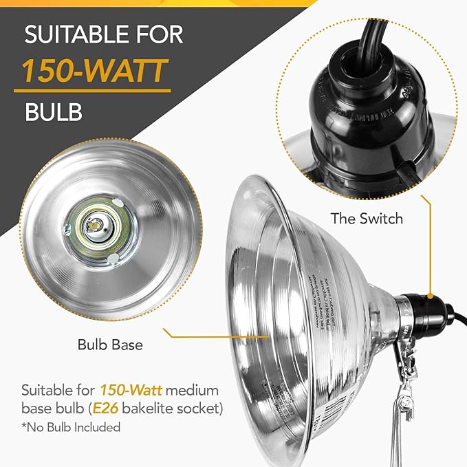 Simple Deluxe 1-Pack Clamp Lamp Light with 8.5 Inch Aluminum Reflector up to 150 Watt E26 (no Bulb Included), Silver and Black