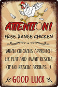 Retro Funny Chicken Tin Sign,Vintage Chicken Coop Metal Poster, Farm Free-Range Chicken Wall Art Decor for Outdoor Home Fence Kitchen Bedroom,Gifts 8×12 Inches (FREE-RANGE CHICKEN)
