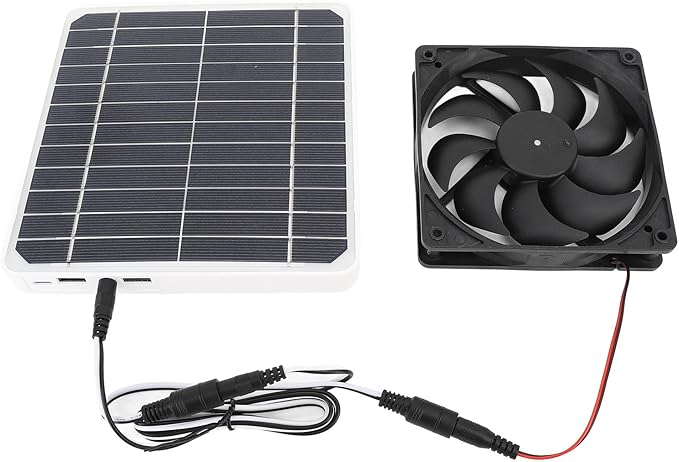 Alomejor 20W Solar Powered Exhaust Fan Quiet Portable Monocrystalline Panel for Chicken Coop Pet House