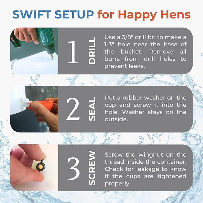 Lil'Clucker Large Automatic Chicken Waterer Cups | Chicken Water Feeder Suitable for Chicks, Duck, Goose, Turkey and Bunny | Poultry Water Feeder Kit (Orange, 5-Pack)