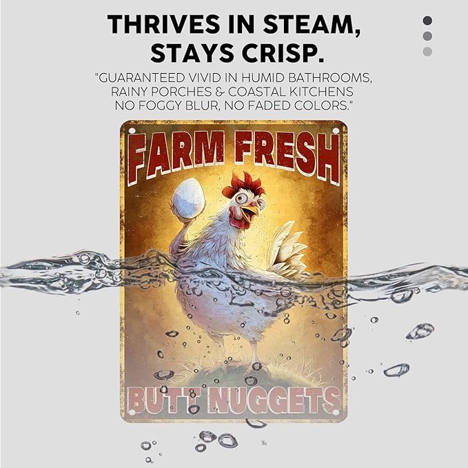 Vintage Chicken Tin Sign Farm Fresh Butt Nuggets Retro Metal Sign Funny Chicken Lovers Nostalgic Rustic Wall Decor For Home Farmhouse Coop Poultry House Kitchen Outdoor Yard 16 * 12In