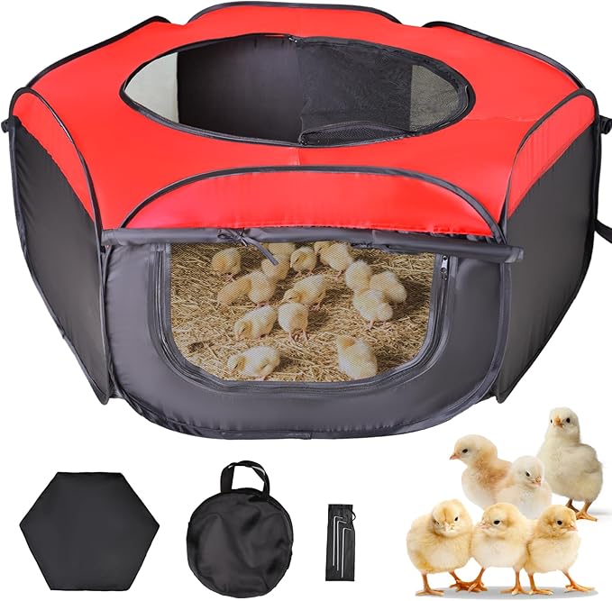 Brooder Box for Chick Starter Kit - Brooder Pen/Chicken Supplies Brooder Box with Ideal Size Brooding Up to 15 Chick, Duck and Quail(Red)