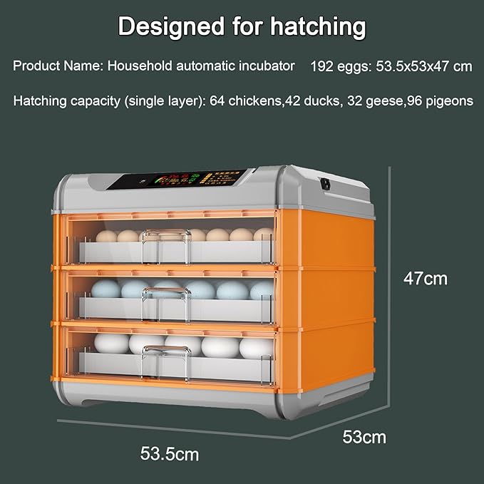 Automatic Incubator, Egg Incubator, with Automatic Temperature and Humidity Control Chicken Incubators for Hatching Eggs,192Eggs,192Eggs