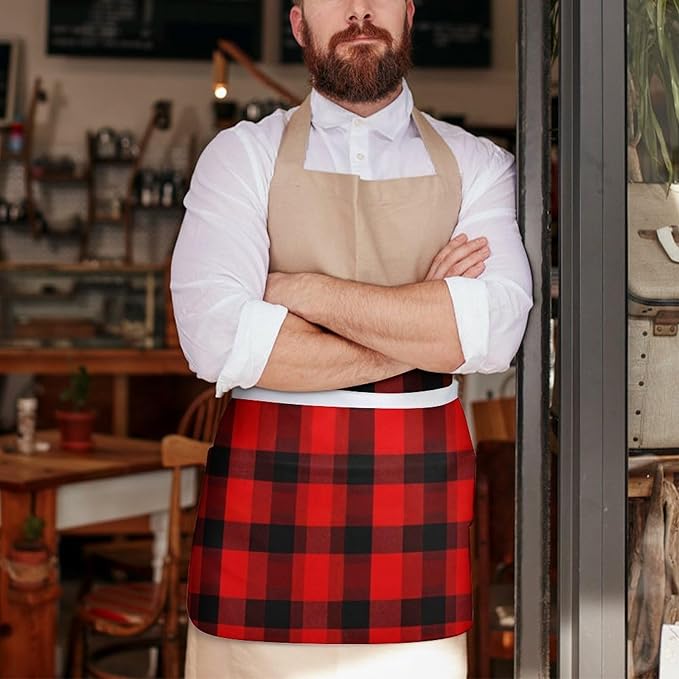Short Aprons for Servers Unisex Chef Works Waitress Apron with 3 Pockets