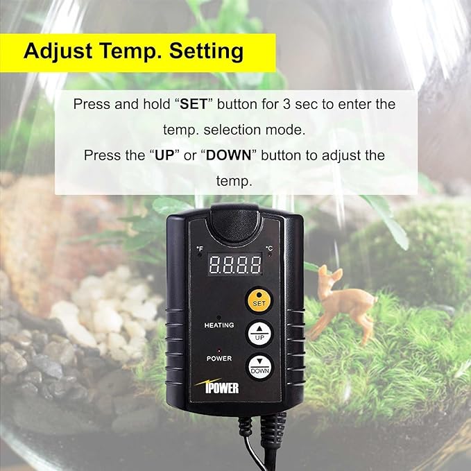 Simple Deluxe 150W Reptile Heat Bulb and 40-108 Degrees Fahrenheit Digital Thermostat Controller Included, for Amphibian Pet & Incubating Chicken, Black