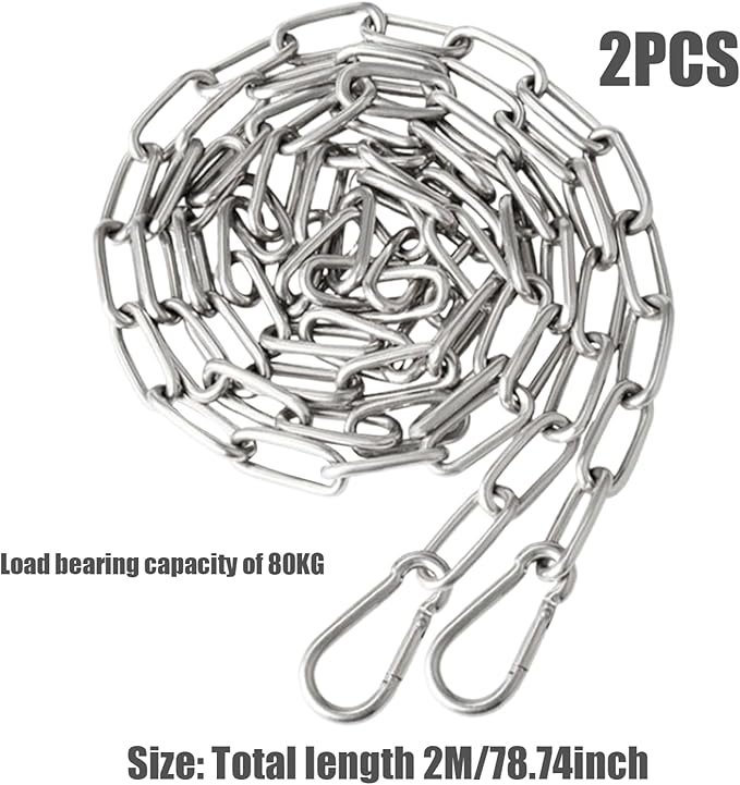Stainless Steel Chain for Poultry Drinker Feeder 2PCS 2m Hanging Chain with 4 Hooks Heavy Duty Chain for Chicken Feeders Bird Feeder Chicken Coop Accessories Loading 80kg Chain for Hanging