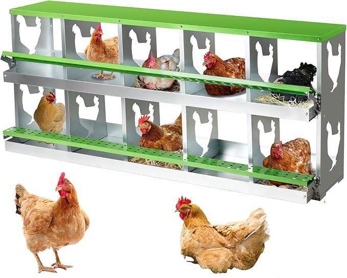 Chicken Nesting Box for Laying Eggs,Wall-Mountable Chicken Coop Nesting Boxes,10 Hole Roll Away Nesting Boxes,with Large Vented Holes,for Chickens,Ducks,Large Egg Laying Boxes (Green 10 Hole)
