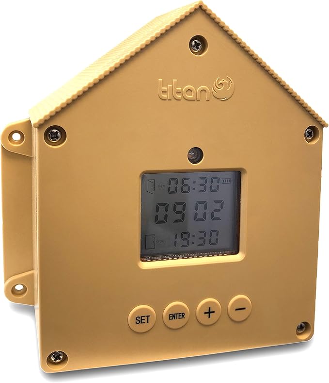 Titan Incubators HD Power Automatic Chicken Coop Door Opener with Light Sensor and Timer 5KG Lift, Yellow