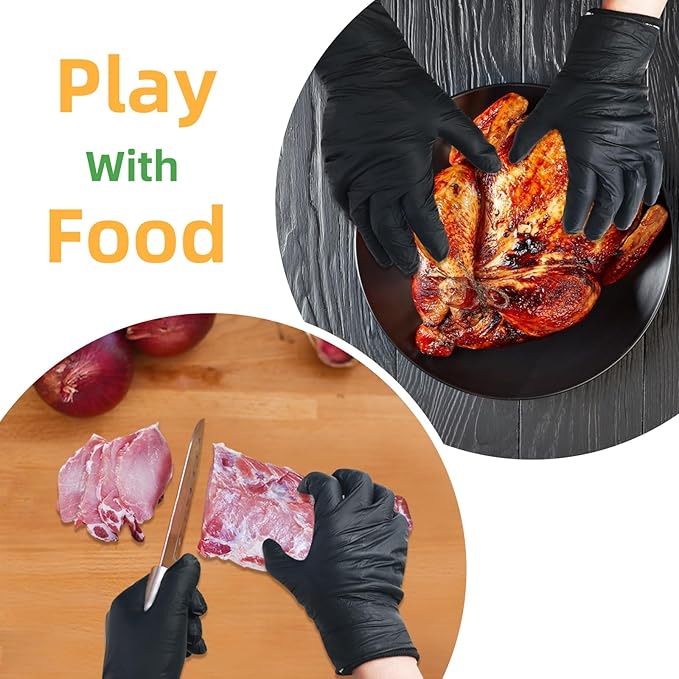 GEEKHOM Disposable Nitrile Gloves 100 Pcs: with 2 Cotton Liners, Food Grade Heat Resistant for BBQ Smoker & Cooking
