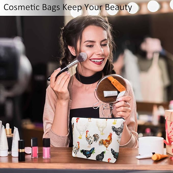 Roosters Makeup Bag For Women, Adorable Cosmetic Bag Makeup Bags, Farm Roosters Chicken Cock Cute Hen Zipper Bag Travel Bags Toiletry Organizers Pouch Bags Washing Bags For Gym Bathroom