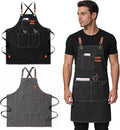 Adjustable Kitchen Apron Set With Pockets, Heavy Duty Cooking Apron for Men and Women, Black/Grey