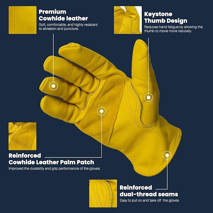 Work Gardening Gloves Outdoor for Men Women Construction Motorcycle Gloves Cut Resistant Reinforced Cowhide Leather