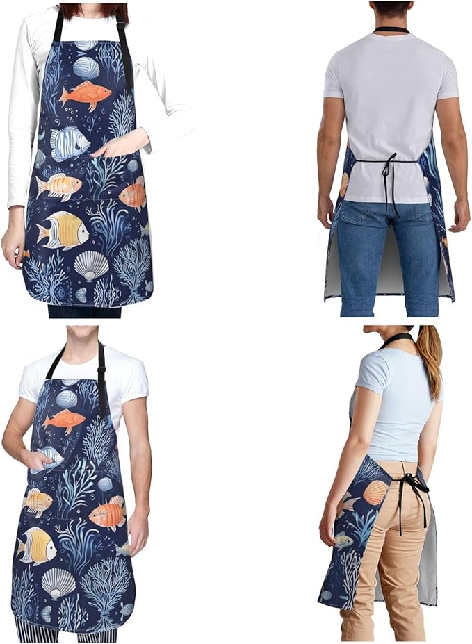 Kitchen Aprons for Men Women Waterproof Apron with 2 Pockets Whale Tail Apron Adjustable Bib Aprons