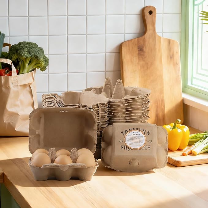 40 Pack Egg cartons 2x3 Style Half dozen egg cartons Bulk 6 Count Reusable Paper pulp egg storage tray Sturdy egg containers with instruction cards and stickers for Family Farm Market