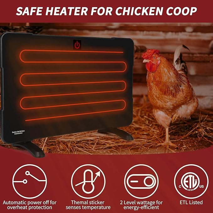 Chicken Coop Heater, 100W/200W High-Power Brooder Heater for Chicks, 2-Way Mounting Chick Heating Plate, Energy-Saving Light-Free Radiant Warmer, ETL Certified (PH200)