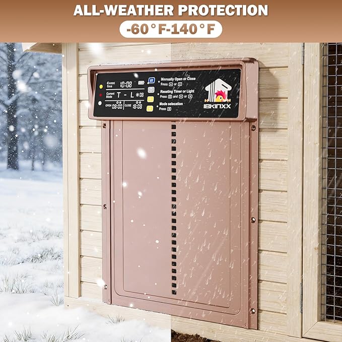 Automatic Chicken Coop Door Solar Powered, LCD Display Chicken Door with Timer & Light Sensor, 4 Modes Automatic Chicken Door Solar, Anti-Pinch & Weather Proof Coop Door with Remote Control