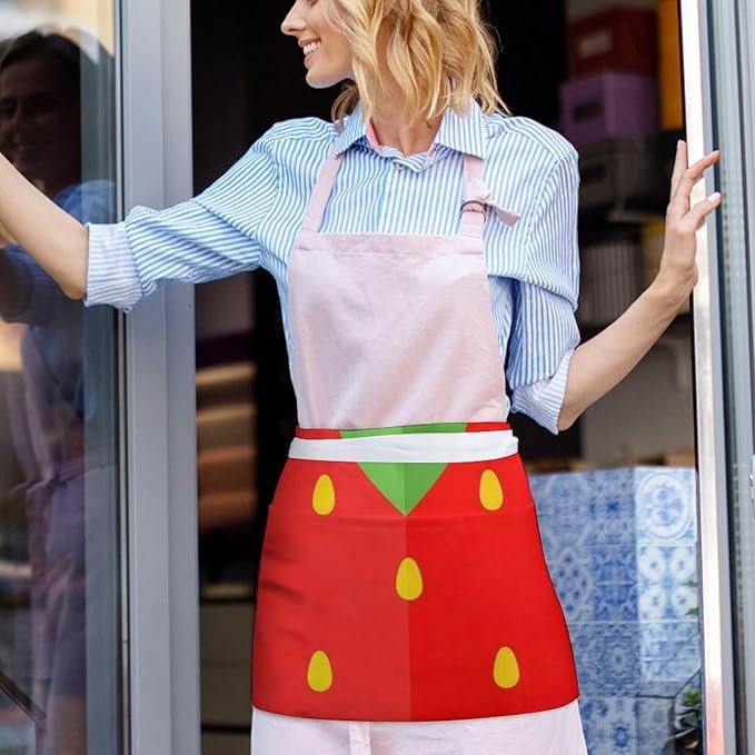 Server Waist Aprons Waitress Unisex Chef Works Half Apron with 3 Pockets