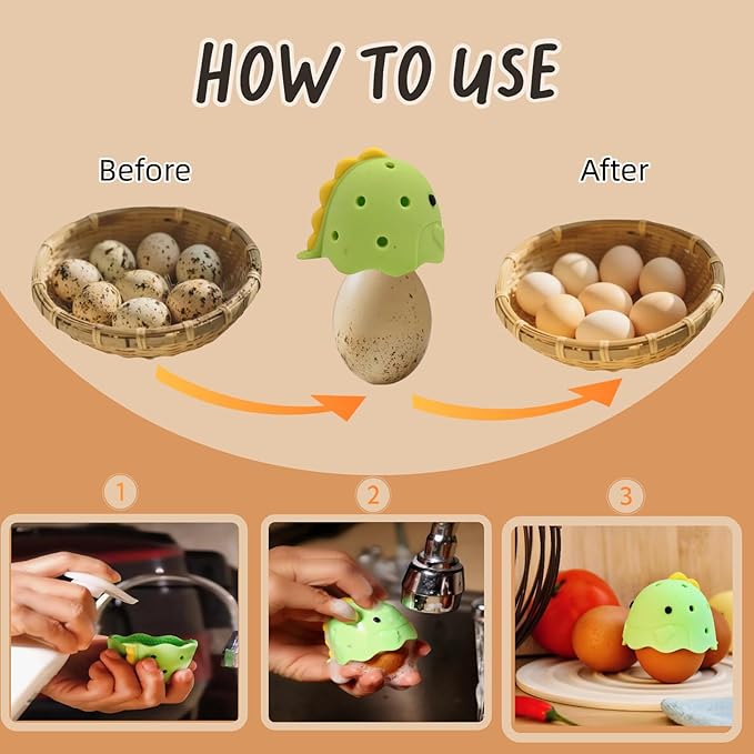 2Pcs Silicone Egg Washer for Fresh Eggs,Cute Dinosaur Egg Scrubber for Fresh Eggs,Farm Fresh Egg and vegertable Scrubber,Dishwasher Safe,Gentle on Shells(Green and Yellow)