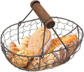 DUDOK Egg Basket, Iron+Wood Wire Egg Basket, Farmhouse Design, Black, Rectangular, Sturdy, Holds 12 Eggs, Comfortable Handle, Decorative, Kitchen, Dining Room, Living Room