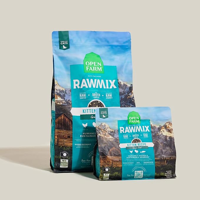 Open Farm, RawMix Dry Cat Food, Protein Packed Kibble Coated in Bone Broth with Freeze Dried Raw Chunks, Formulated For Kittens, Chicken With Turkey & Wild Caught Salmon Recipe For Kittens, 2.25lb Bag