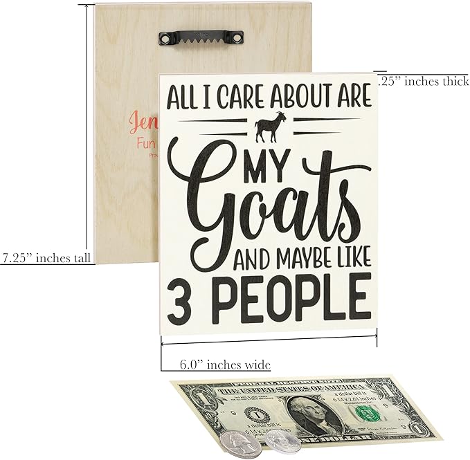 JennyGems All I Care About Are My Goats and Maybe 3 People Wooden Sign, Goat Gifts for Goat Lovers, Farm Decor, Made in USA