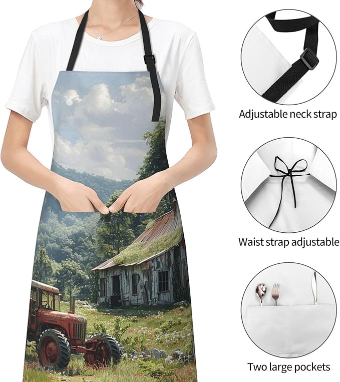 Kitchen Aprons for Men Women Waterproof Apron with 2 Pockets Cool Steampunk Gears Apron Adjustable Bib Aprons