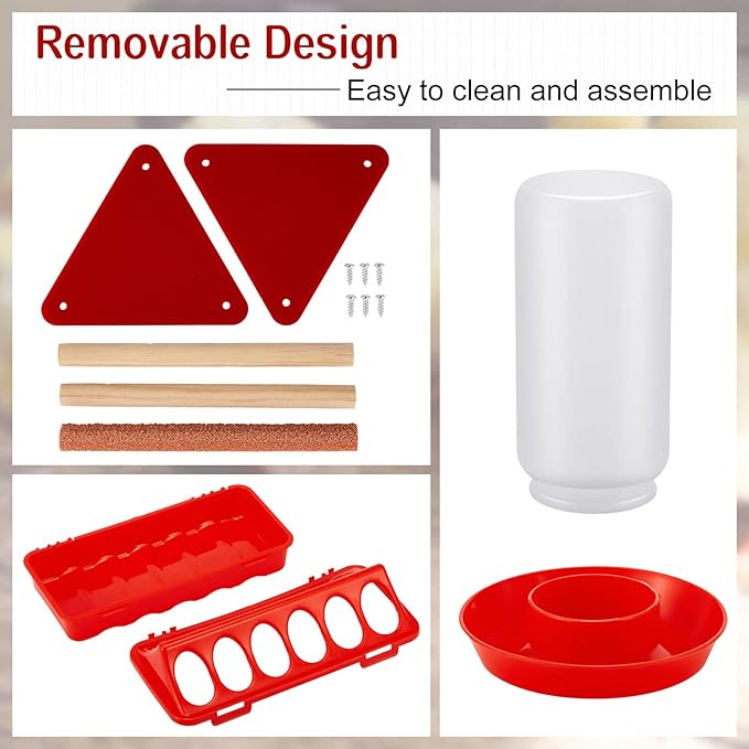 Patelai 12 Pcs Chick Feeder and Waterer Kit Feeding Supplies with Mini Perch Chicken Starter Kit for Coop and Brooder for Small Poultry Ducks Quail