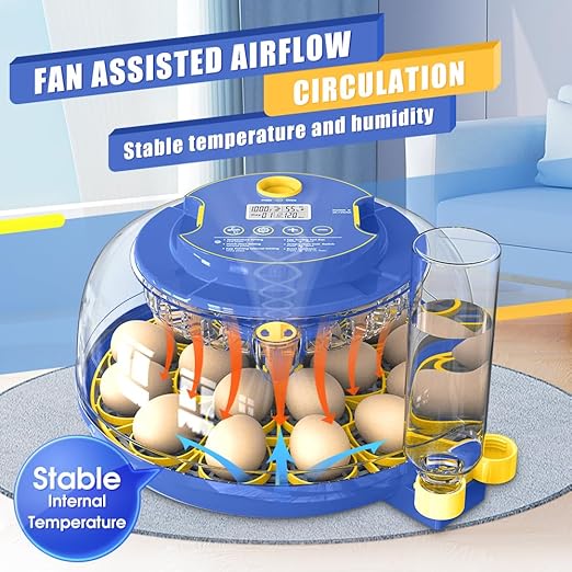 HOWOOlUA 18 Egg Incubator for Hatching Eggs with Auto Turn, Temp & Humidity Control, Built-in Candler Large Capacity Egg Incubator for Chicken Duck Goose Eggs (Blue)