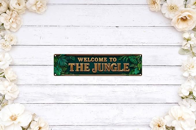 Vintage Tin Welcome To The Jungle Sign Retro Metal Sign Suitable For Home Street Shop Garage Bar Farm Garden - Multi-Purpose For Indoor/Outdoor Use Plaque 4x16 Inch