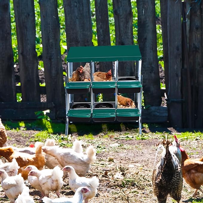 Chicken Nesting Boxes for Chickens,6 Hole Metal Roll Away Nest Box for Chicken Coop,Chickens Laying Egg, Lid Cover to Protect Eggs,Easy Egg Collection,Hen Roosting Boxes